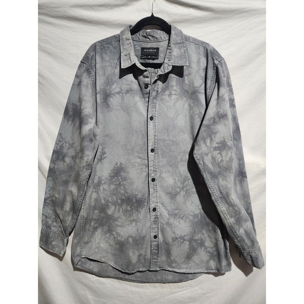 PAC SUN Mens XL Gray Tie Dyed Longer Fit Button‎ Up Casual Long Sleeve Overshirt